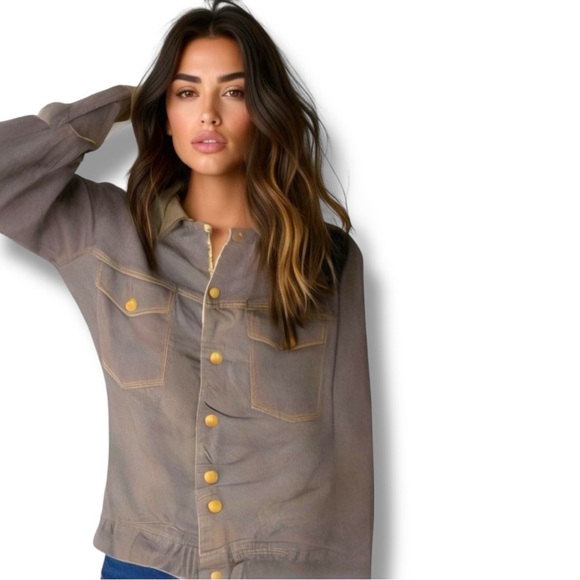 Denim Jean Jacket Blue Button-Up Mid-Length - Picture 1 of 3